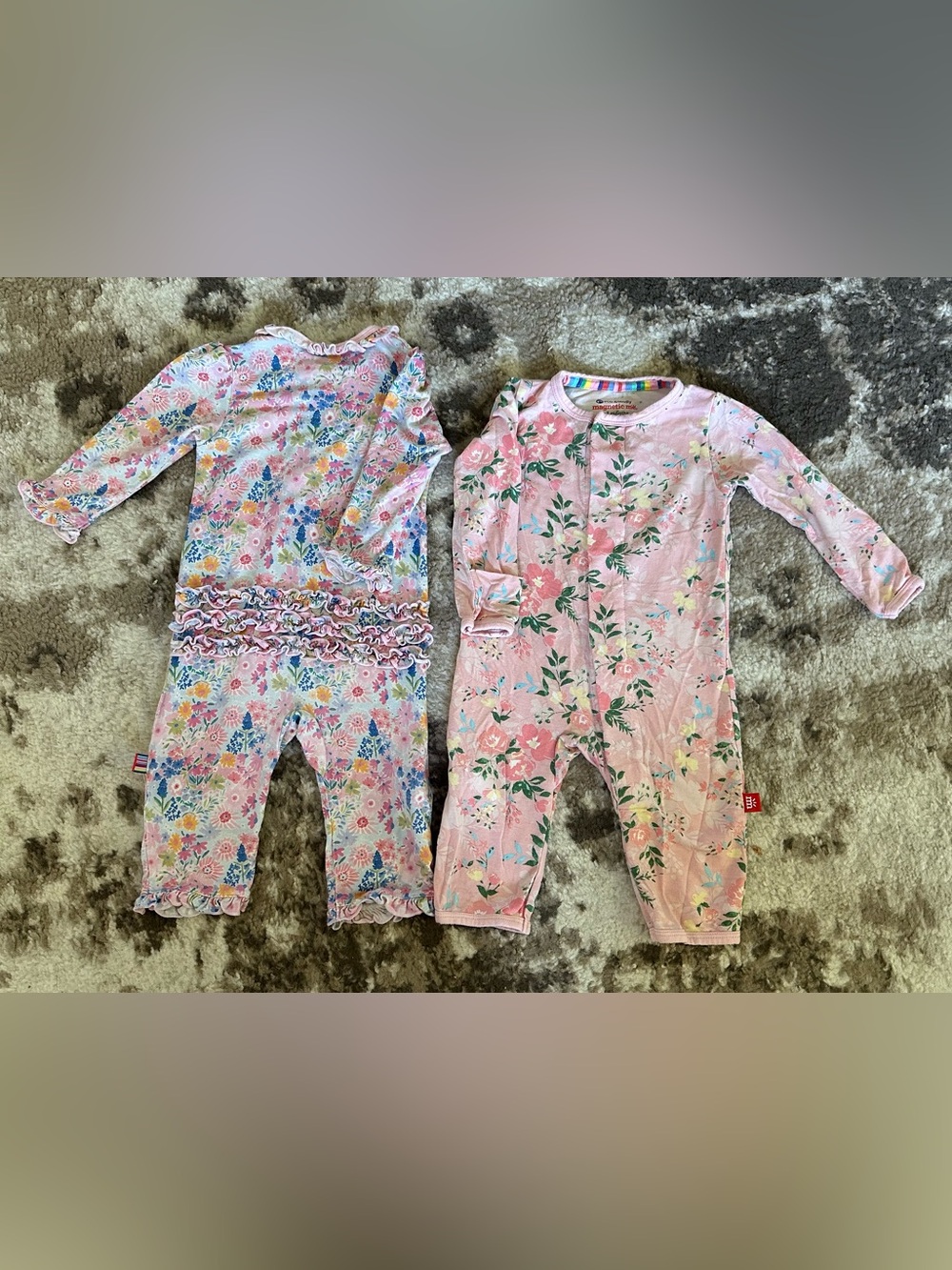 Magnetic Me Pink Floral Baby Pajama Pair with Ruffle Detail